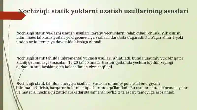 Nochiziqli statik yuklarni uzatish usullari 3