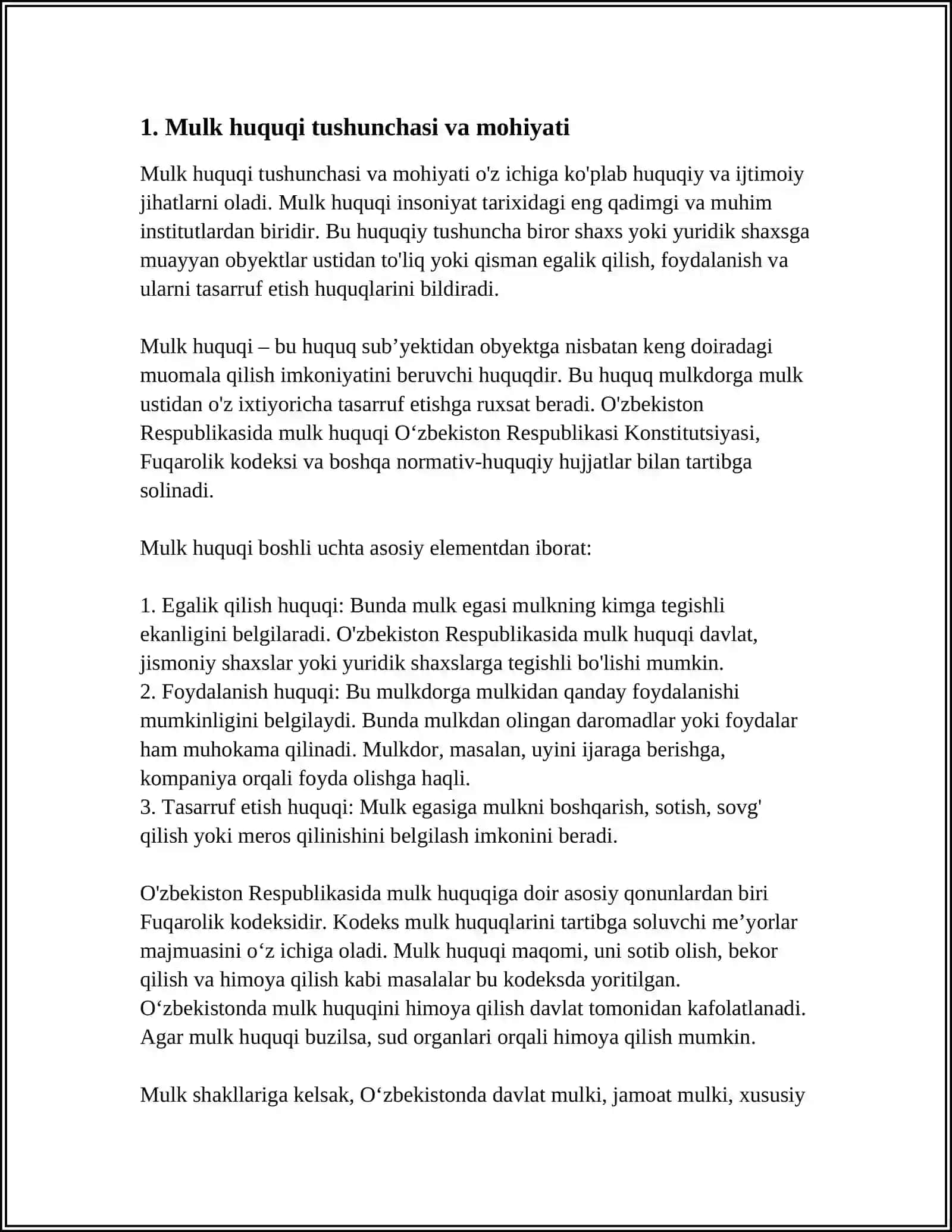 MULK HUQUQI VA BOSHQA ASHYOVIY HUQUQLARNI HIMOYA QILISH 3
