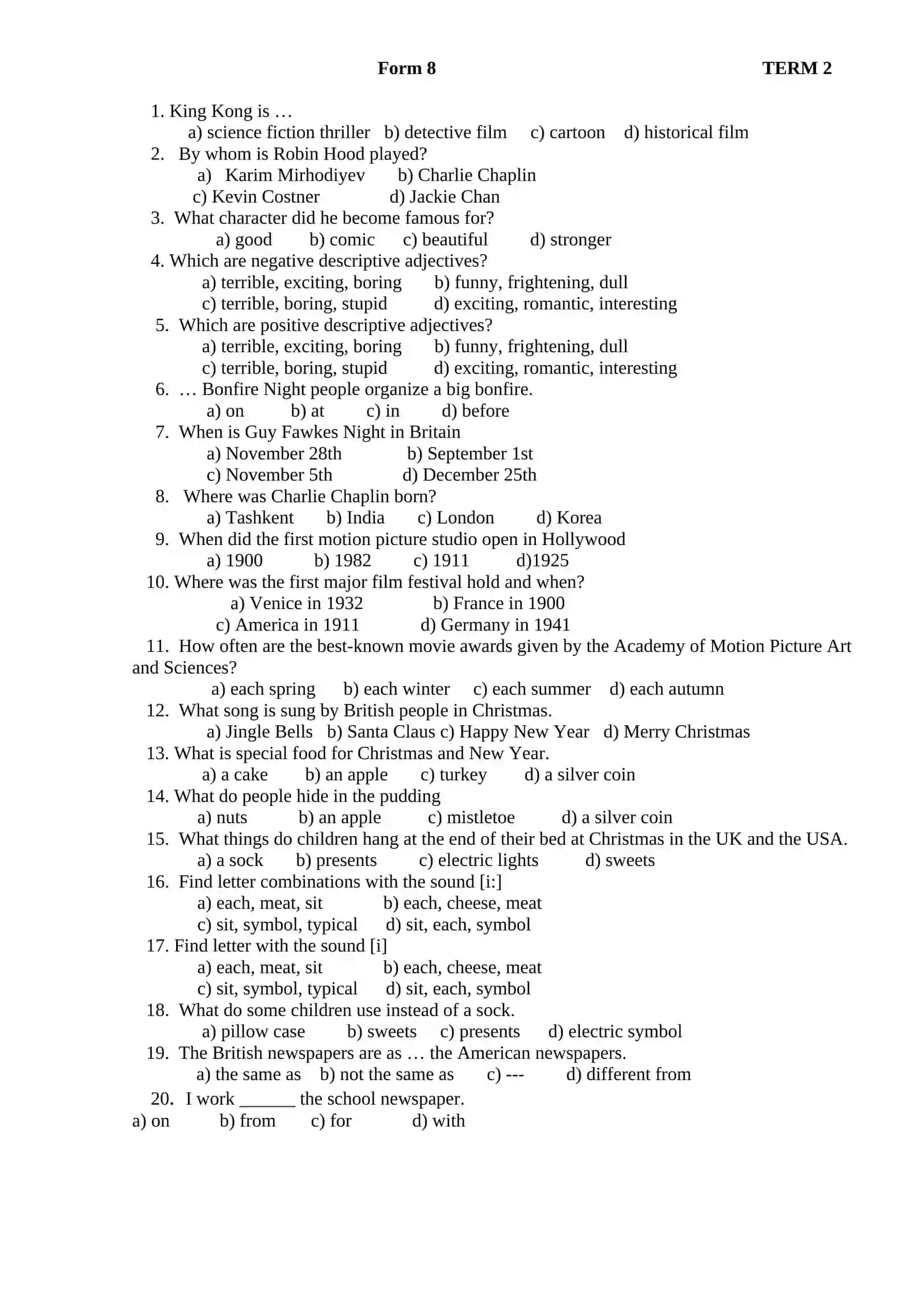 Form 8 TERM 1 3