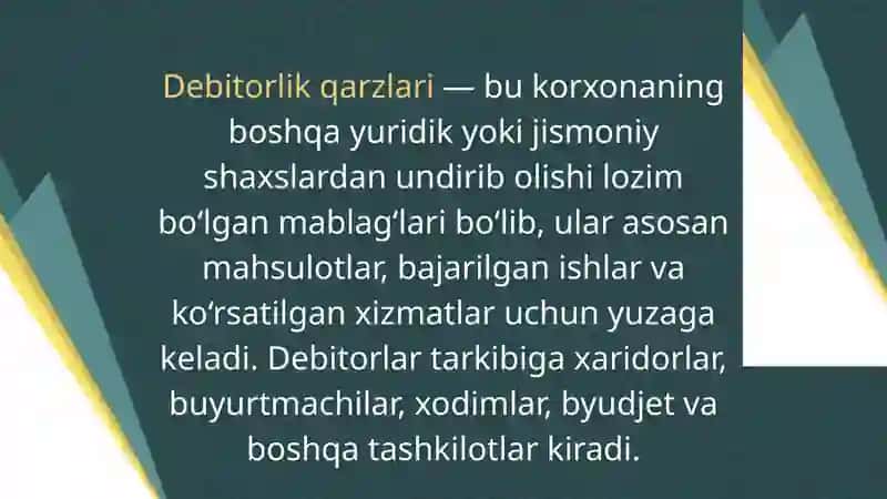 DEBITORLIK VA KREDITORLIK QARZLARINING TAHLILI 3