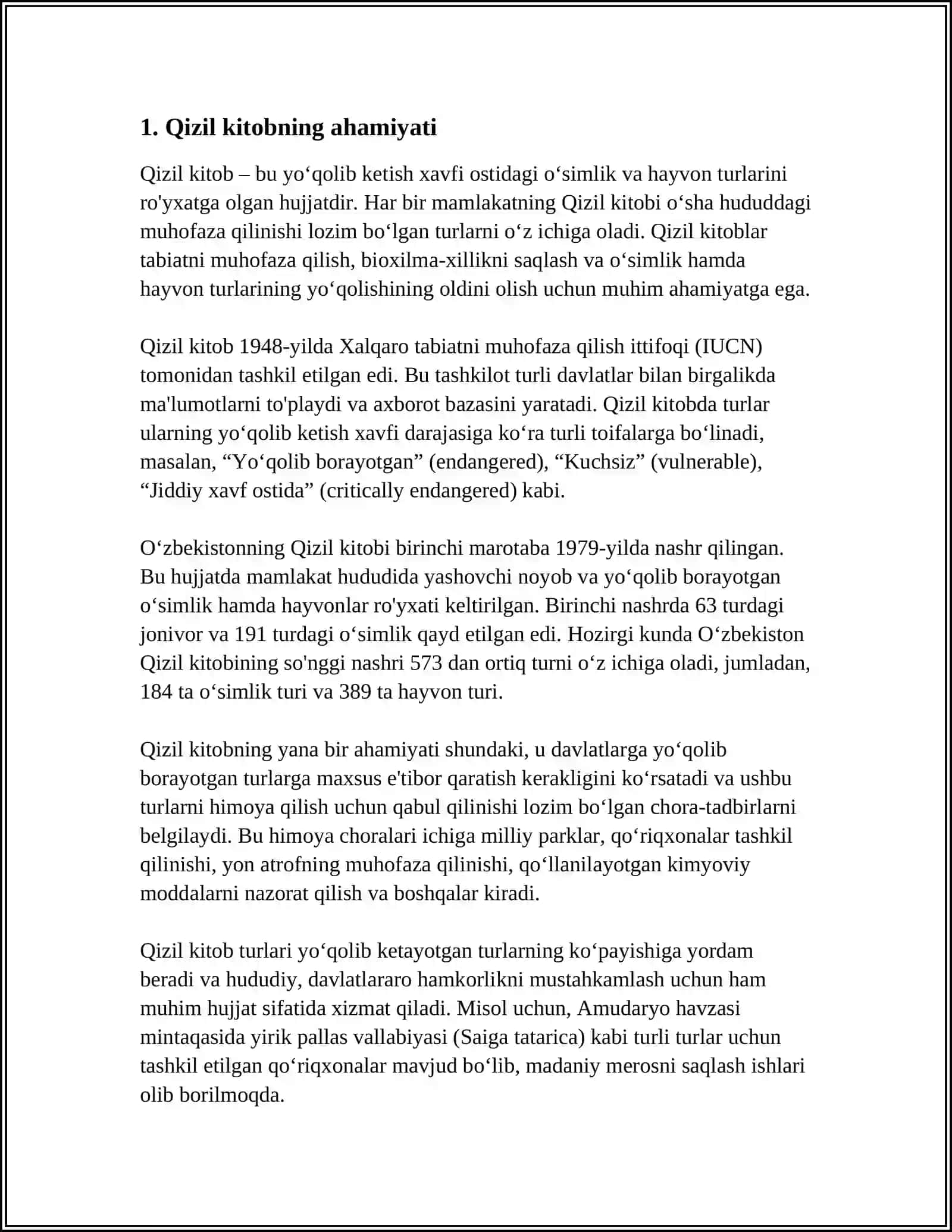 Qizil Kitobning Ahamiyati 3