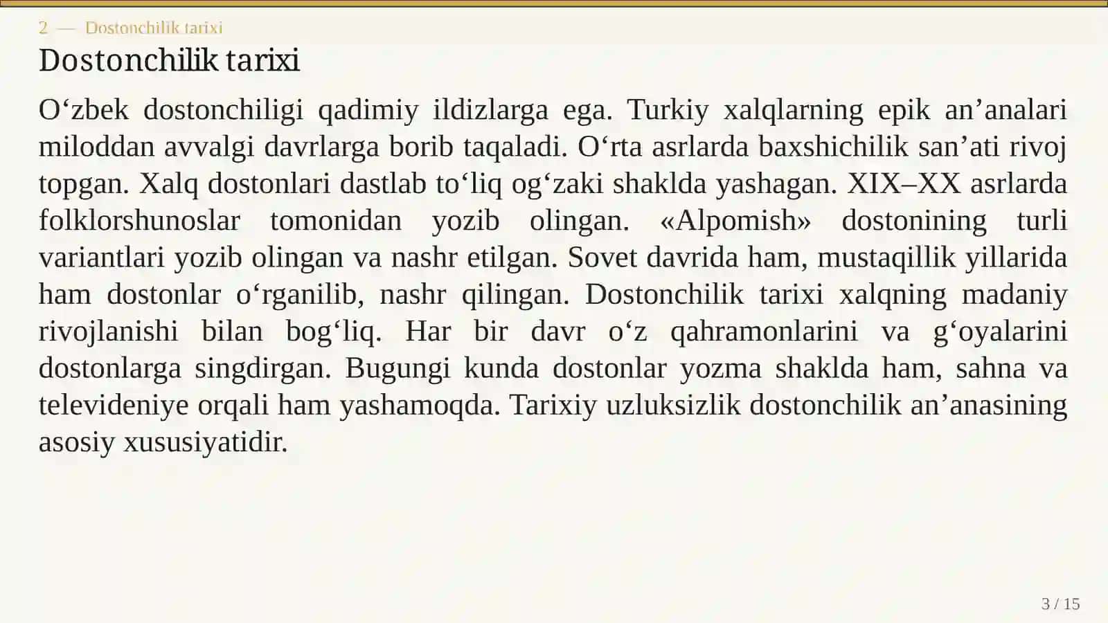 O‘ZBEK XALQ IJODIDA DOSTONCHILIK AN’ANALARI 3