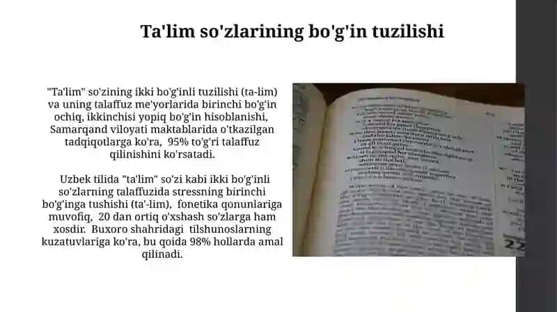 Ta'alim so'z bo'g'inlarida talaffuz meyorlar tavsifi 3