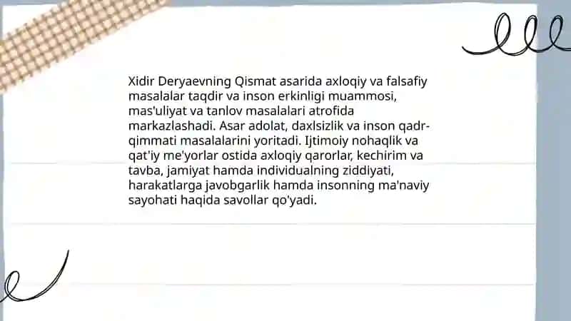 Xidir Deryaevning Qismat asari 3
