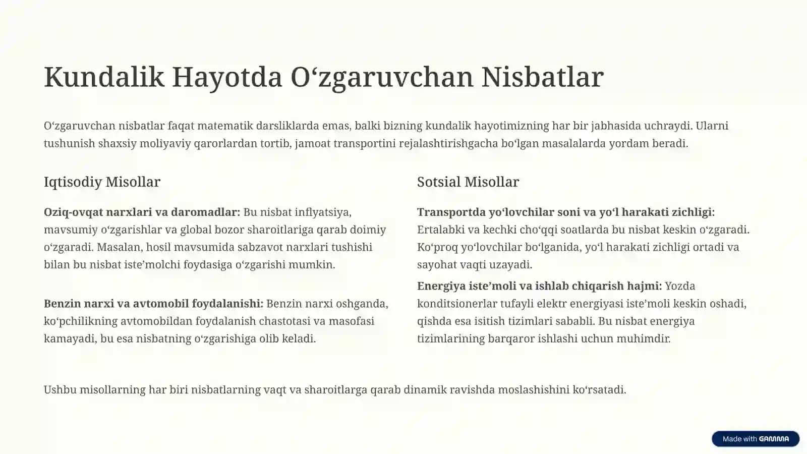 Oʻzgaruvchan Nisbatlar: Hayot va Matematikadagi Muhim Tushuncha 3