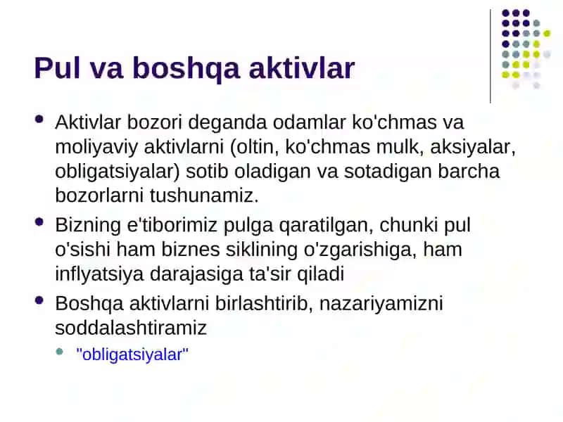 Aktivlar bozori, pul va narxlar 3