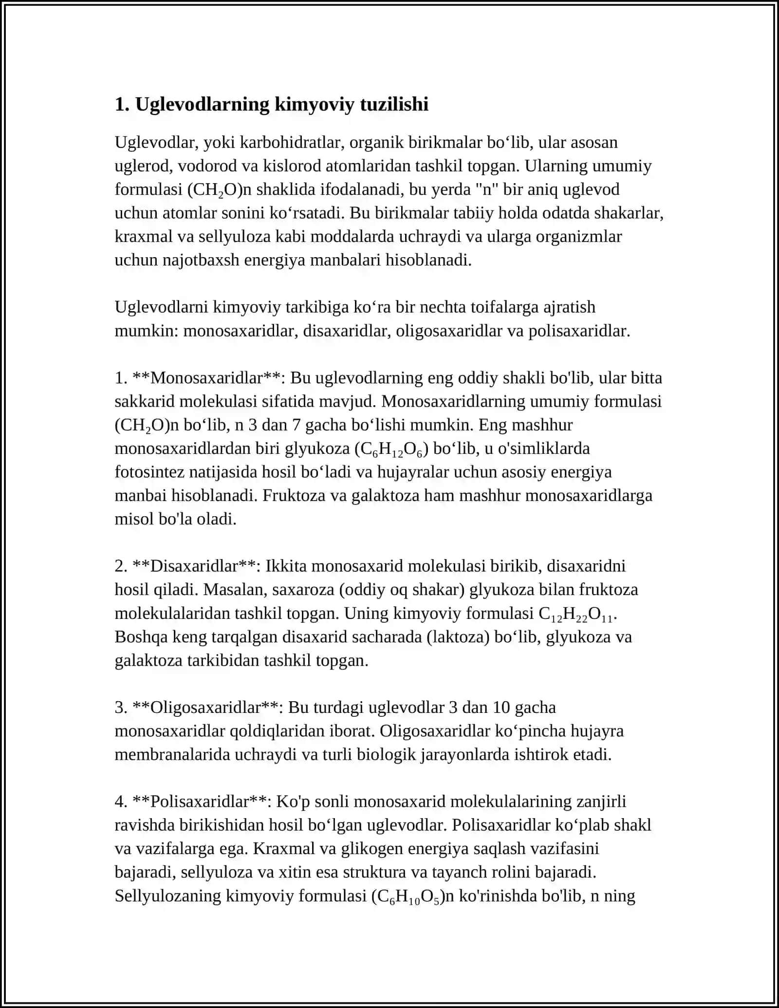 MUSTAQIL ISH Mavzu: UGLEVODLAR 3
