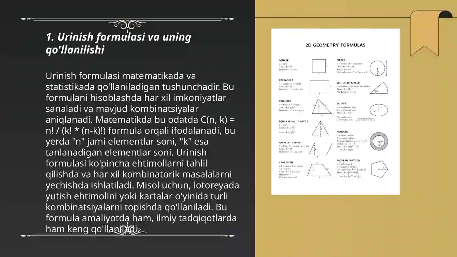 Urinish formulasi va uning qo'llanilishi 3