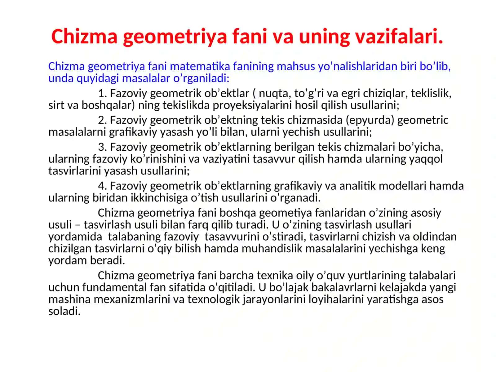 Chizma geometriya fani va uning vazifalari 3