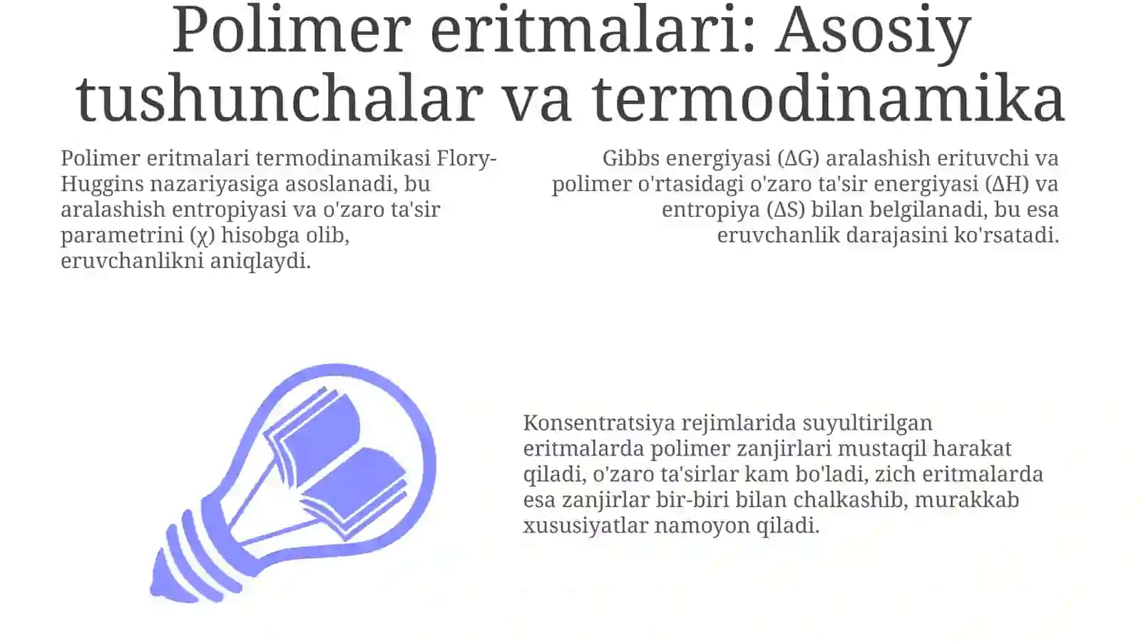 Polimer eritmalari: Asosiy tushunchalar va termodinamika 3