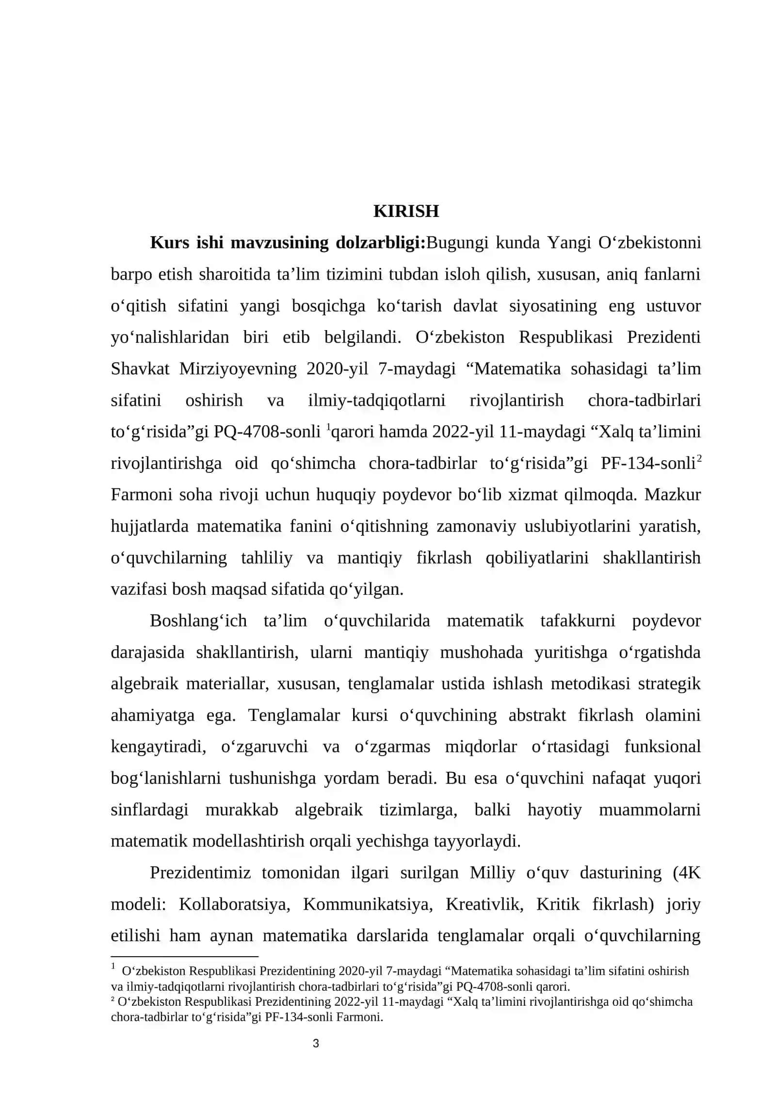 Tenglamalar ustida ishlash metodikasi kurs ishi 3