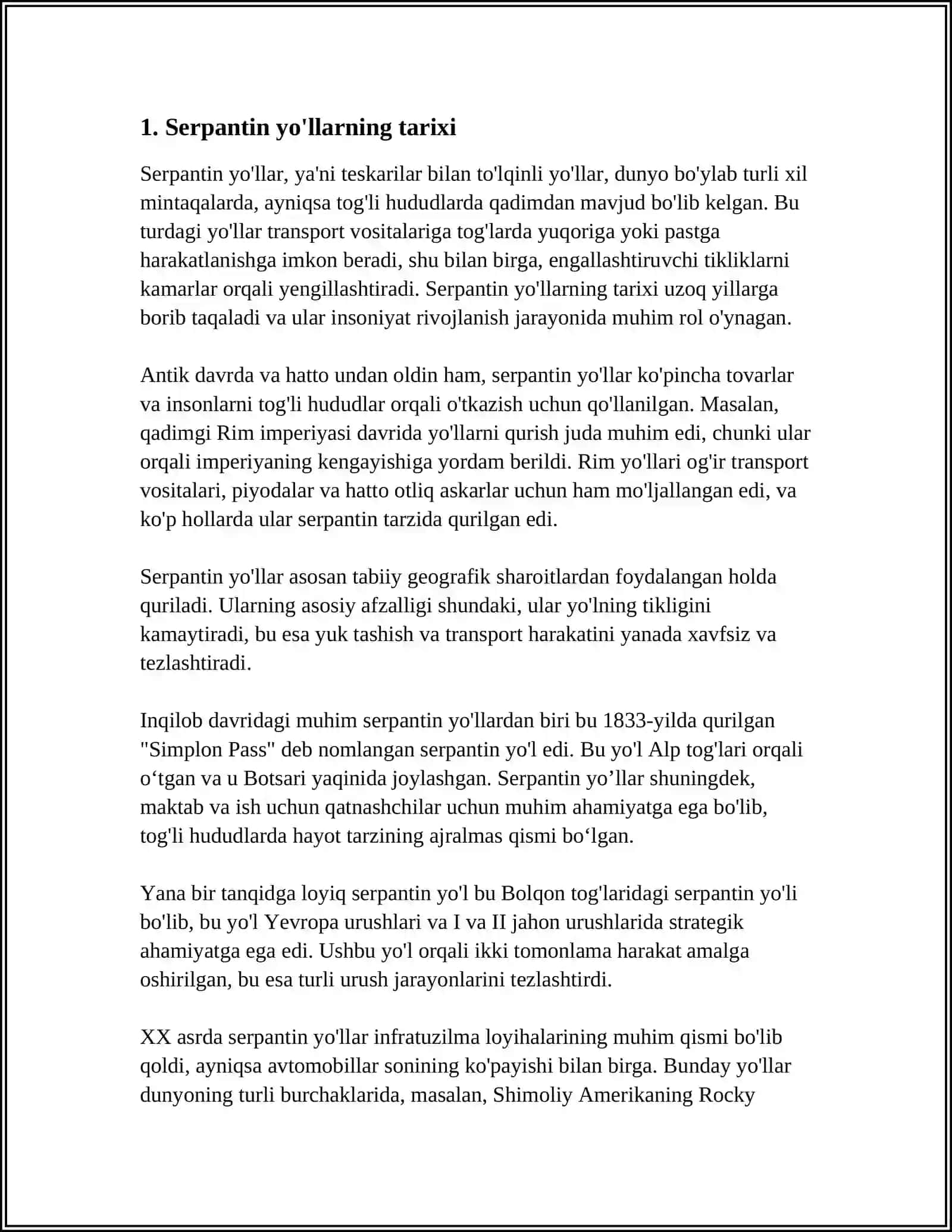 AVTOMOBIL YO'LLARIDAGI SERPANTINLAR VA ULARNING TURLARI 3