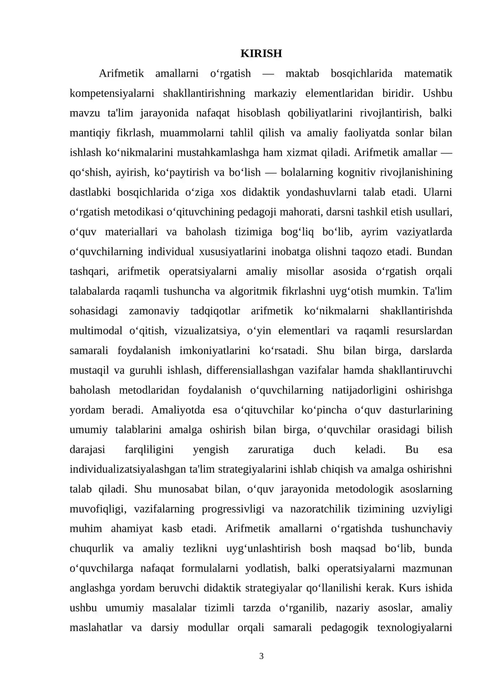 ARIFMETIK AMALLARNI O‘RGATISHNING UMUMIY MASALALARI 3