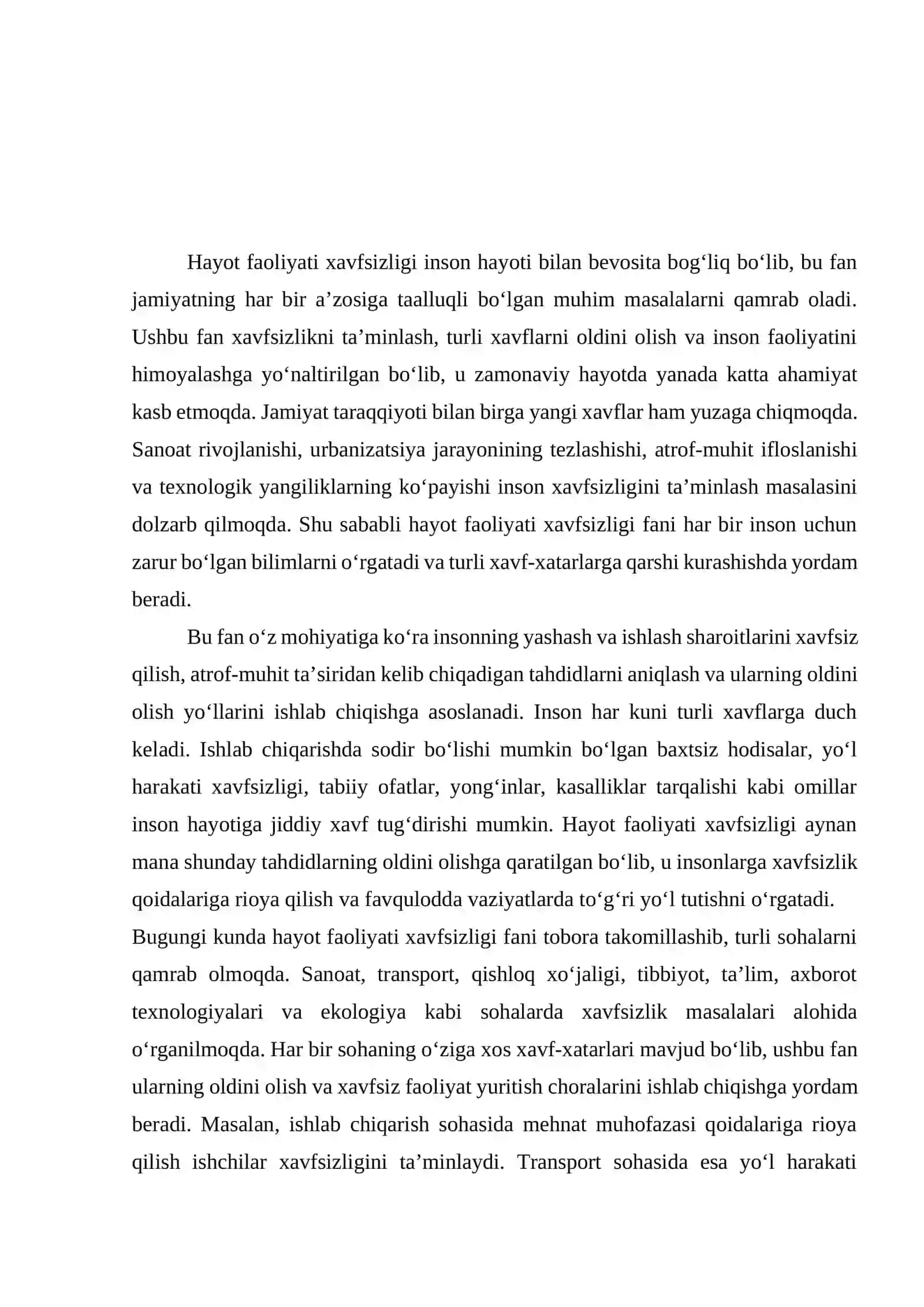 Hayot faoliyati xavfsizligi fanining bugungi kundagi ahamiyati 3