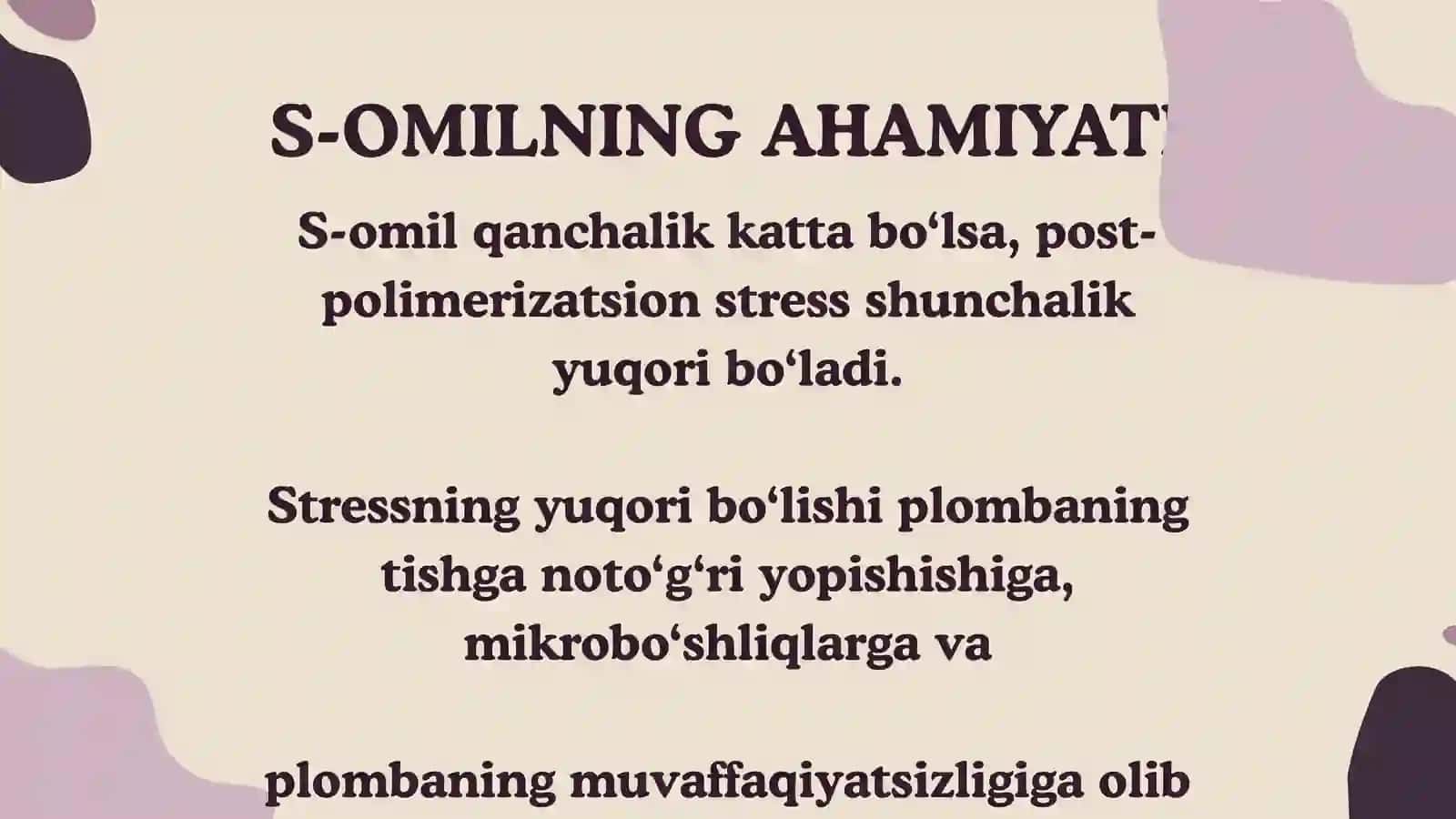S-OMIL(CONFIGURATION FACTOR).POST POLIMERIZATSION STRESS 3