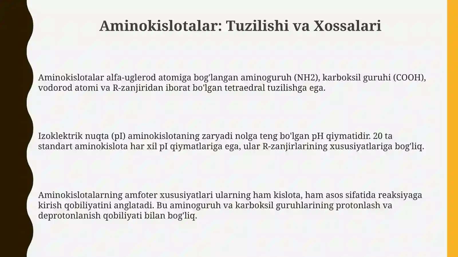 Aminokislotalar: Tuzilishi va Xossalari 3