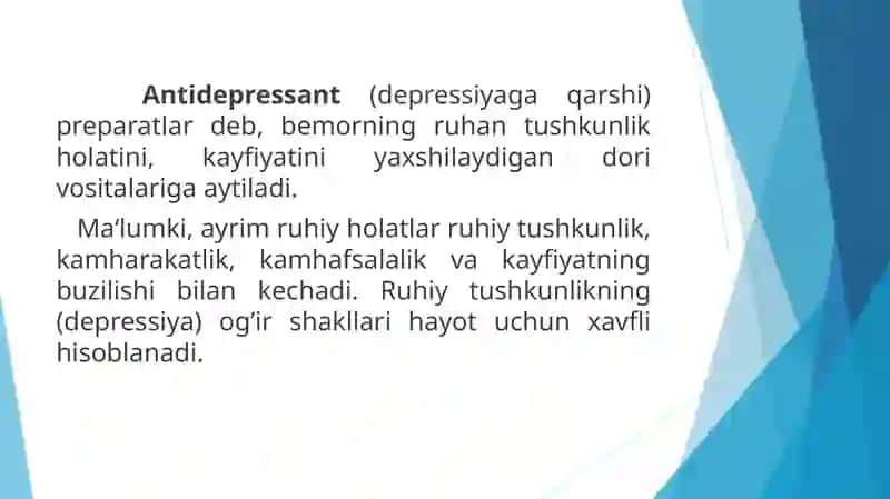 Antidepressantlar ta’sir mexanizmi va klassifikatsiyasi 3