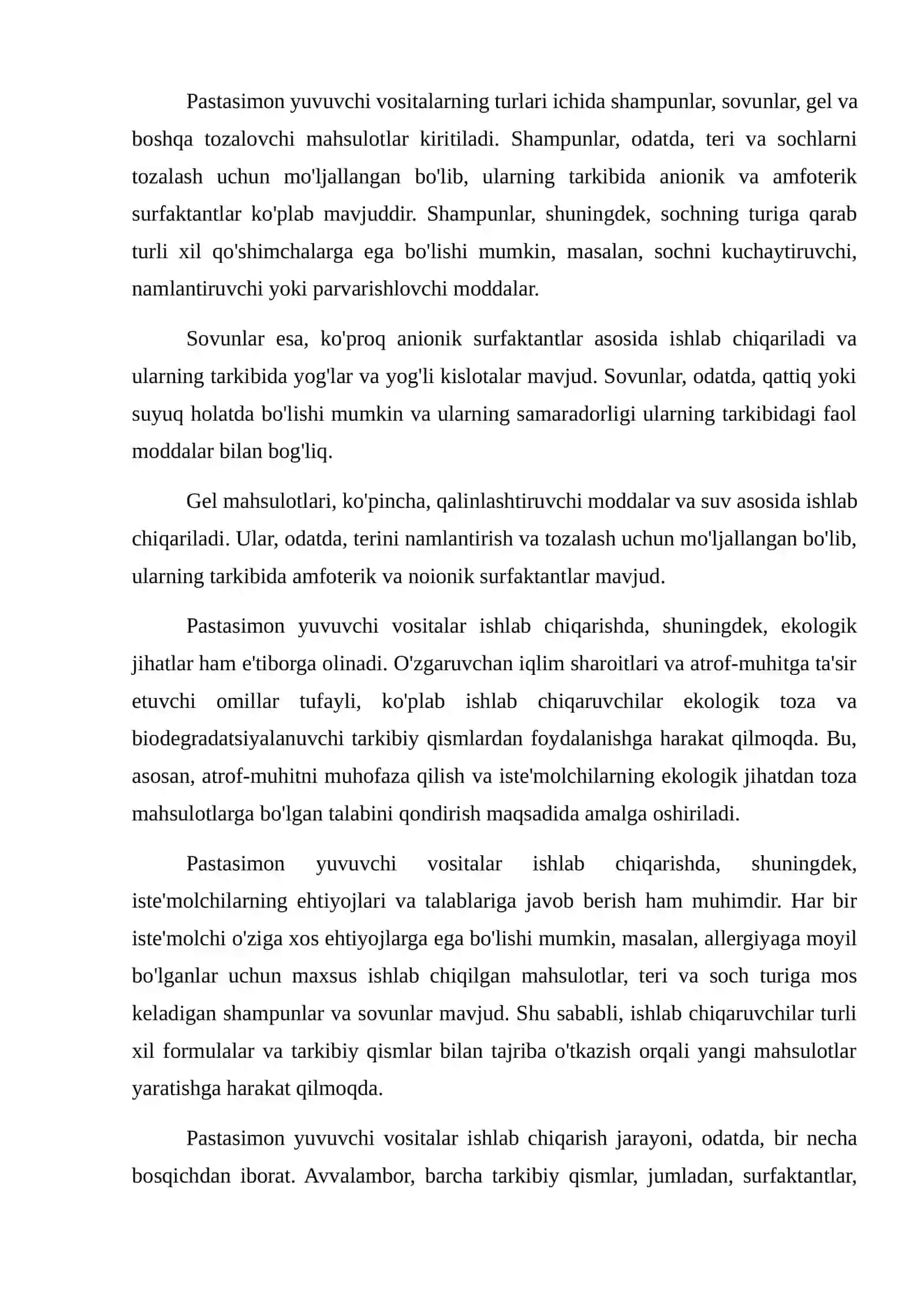 Pastasimon yuvuvchi vositalarda ishlab chiqarish 3