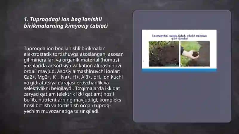 Tuproq va suvdagi ion boģlanishli birikmalar 3