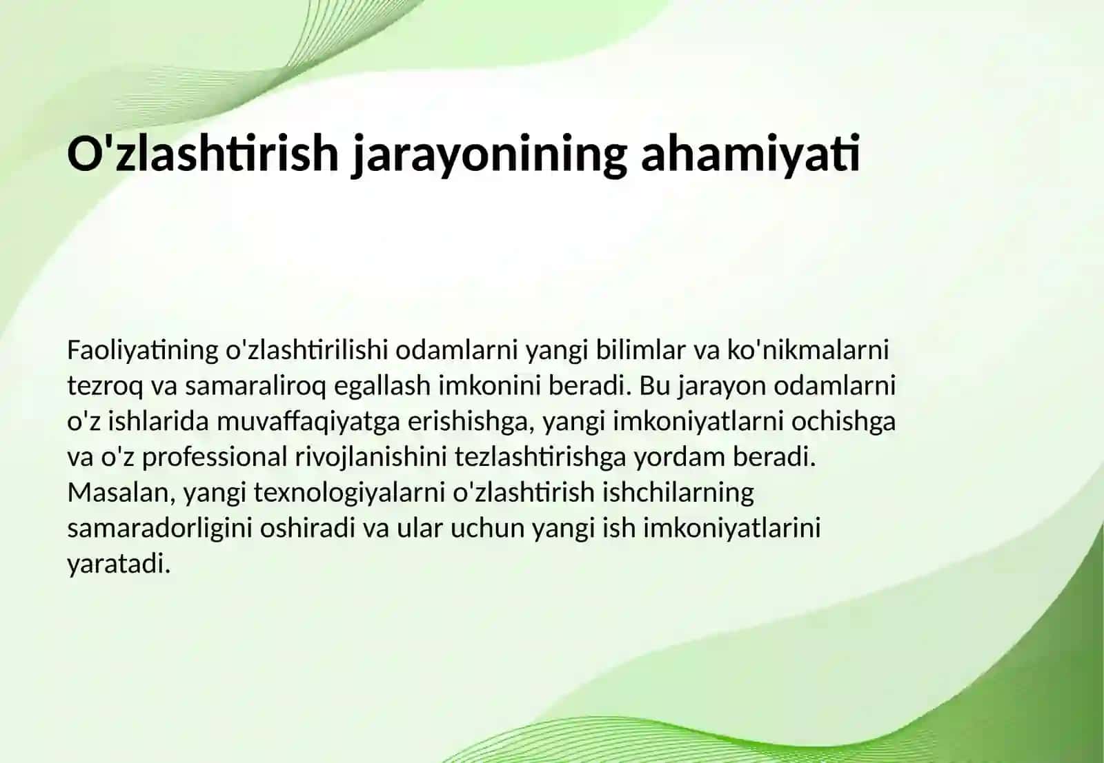 Faoliyatining o'zlashtirilishi va malakalarni egallash 3