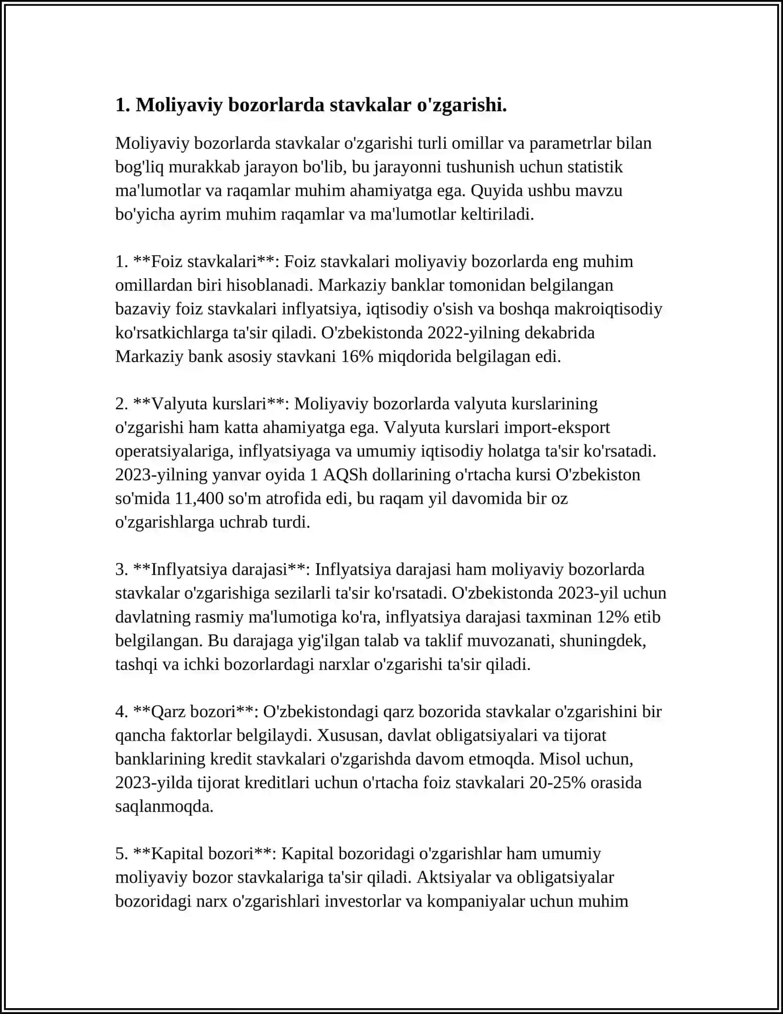 MOLIYA BOZORI VA FOIZ STAVKALARI 3