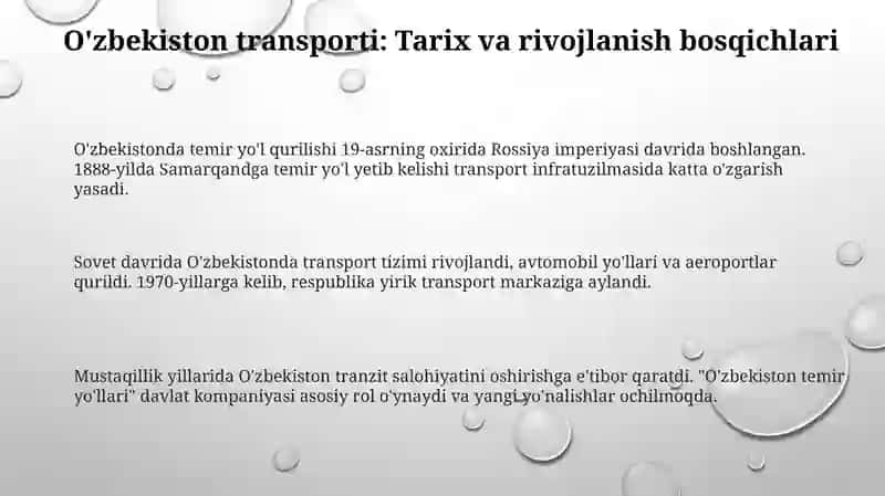 Uzbekistan transiporti va unig rivojlanishi 3
