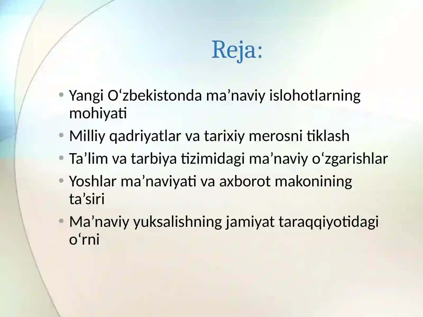 YANGI O’ZBEKISTONDA AMALGA OSHIRILAYOTGAN MA’NAVIY O’ZGARISHLAR 3