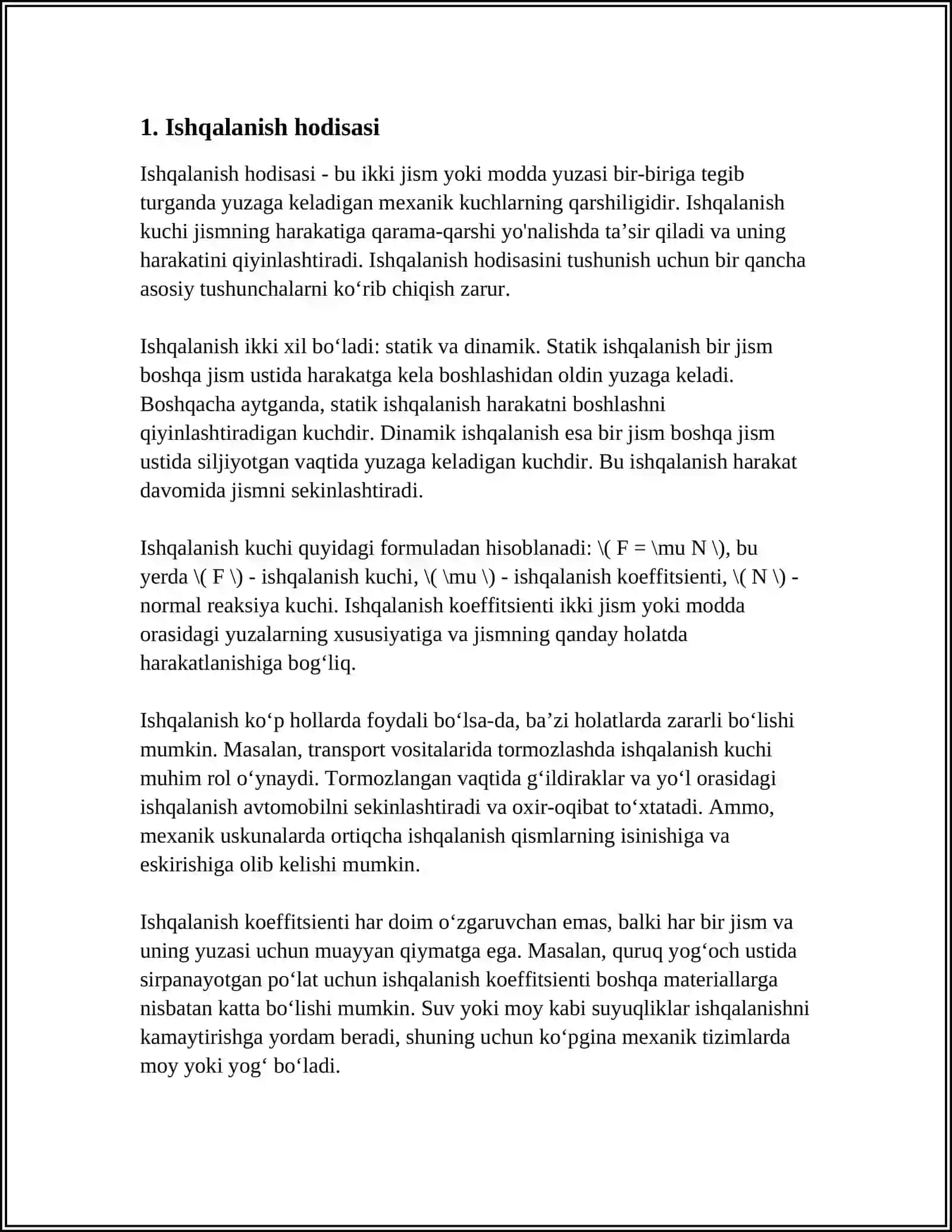 QATTIQ JISMLARNING SIRPALISH- ISHQALANISH KOEFFITSENTI 3