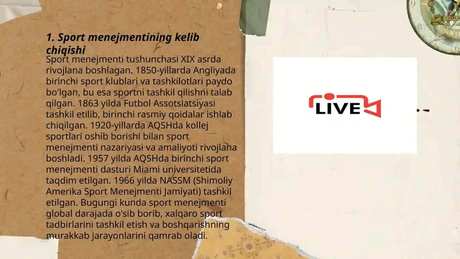Sport menejmentining rivojlanish tarixi 3