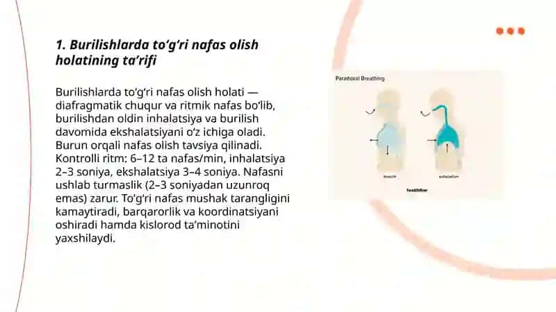 Burilishlarda nafas olish holati bajarish 3