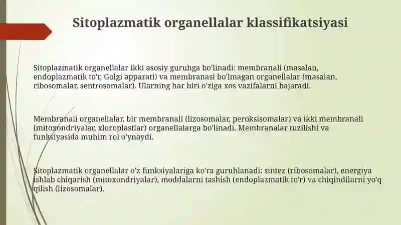 Sitoplazma organoidlarining klassifikatsiyasi 3