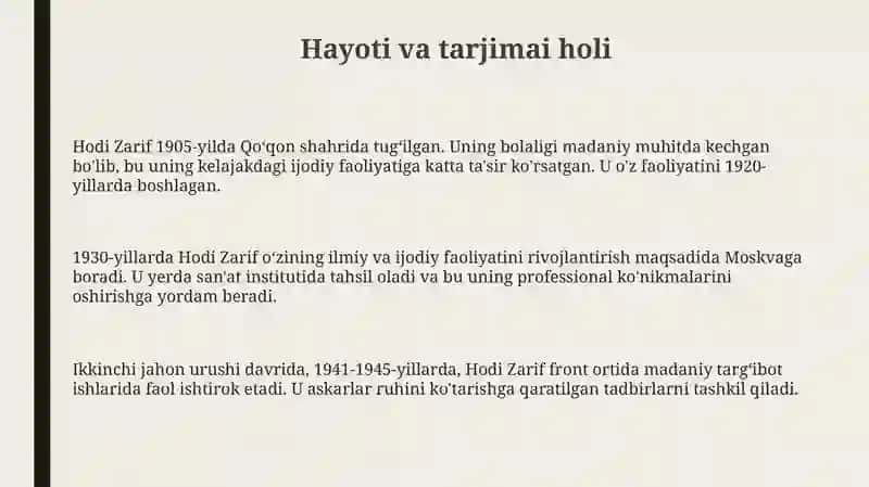 Hodi Zarifning hayoti va ijodiy faoliyati 3