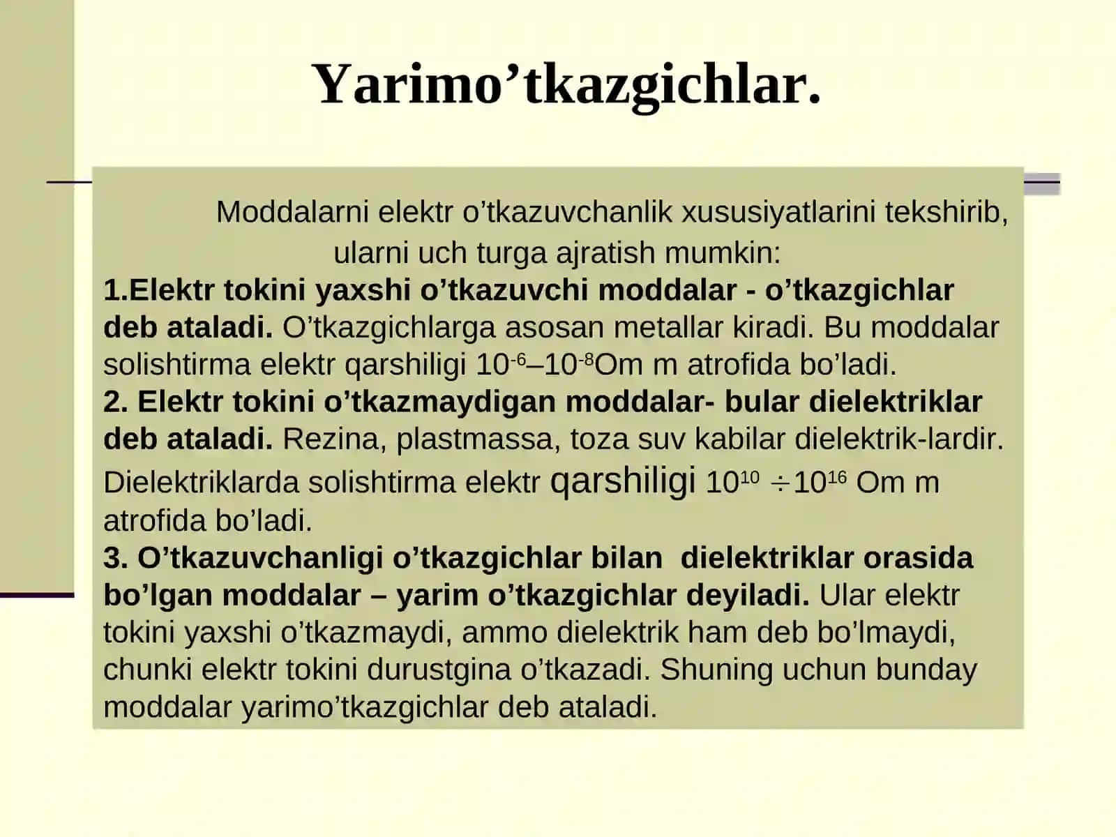 Yarimoʻtkazgichlar elektr oʻtkazuvchanligi 3