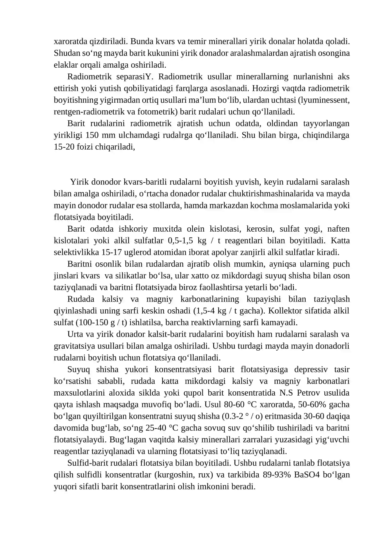 Baritli rudalarni boyitish texnologiyasi 3