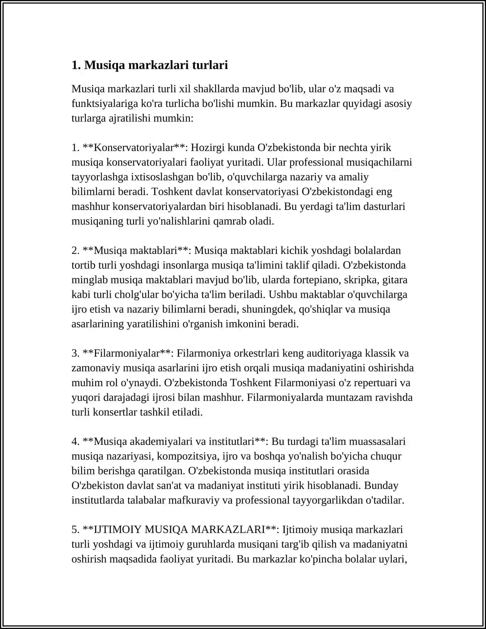 MARKAZLAR VA UNING TURLARI MUSIQA MARKAZI 3
