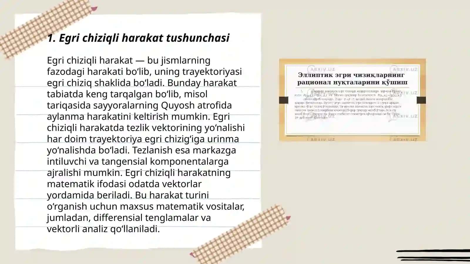 Egri chiziqli harakat tushunchasi 3