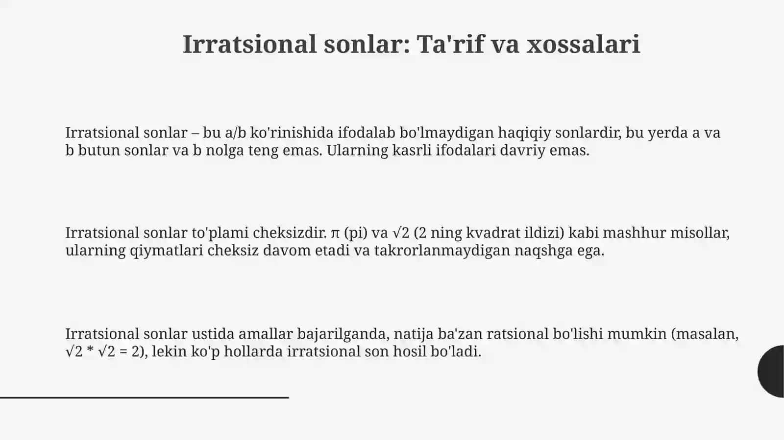 Irratsional sonlarga doir misollar yechish 3