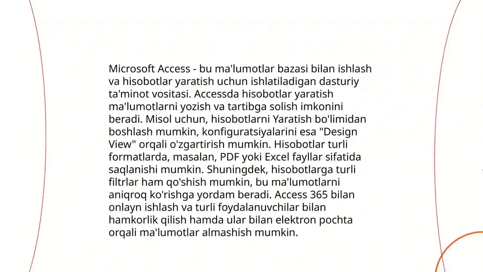 Microsoft Accessda berilganlar bazasini boshqarish tizimida hisobotlar Macross va modullar 3