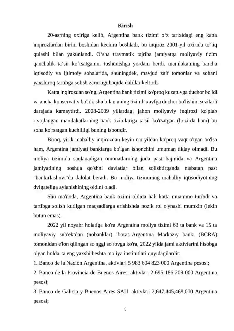 Argentinada bank nazoratining tashkil etilishu boyicha kurs ishi 3