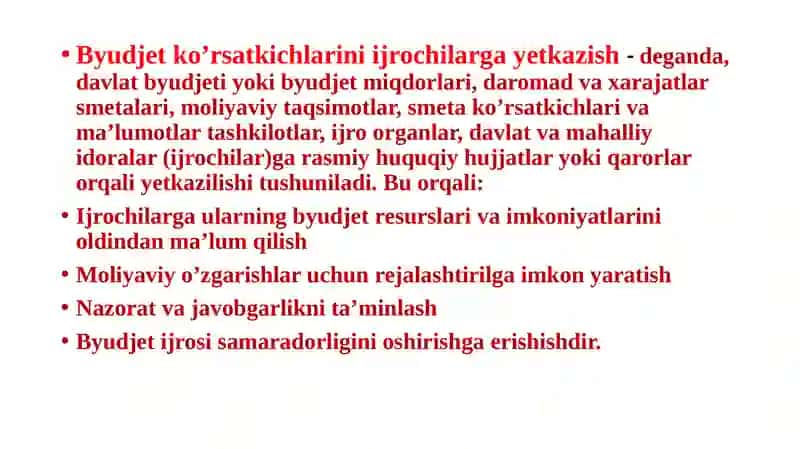 Byudjet ko’rsatkichlarini Ijrochilarga yetkazish 3