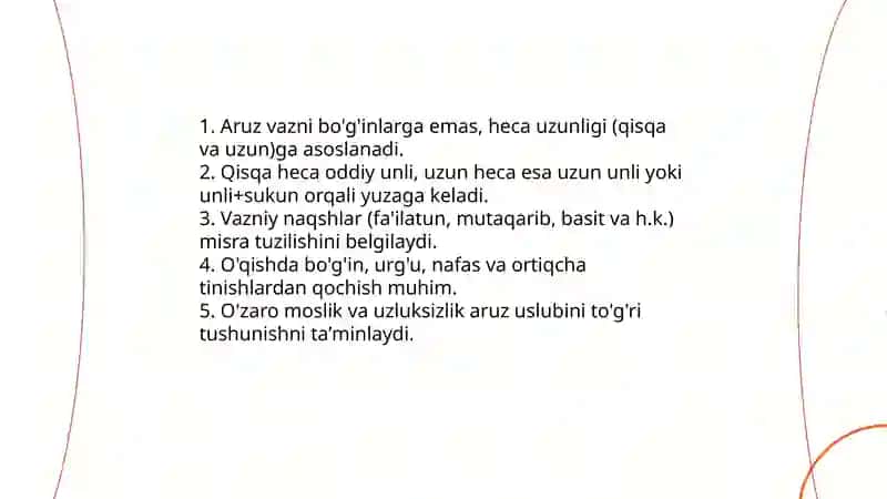Aruz vaznidagi asarlarni oʻqish texnikasi 3