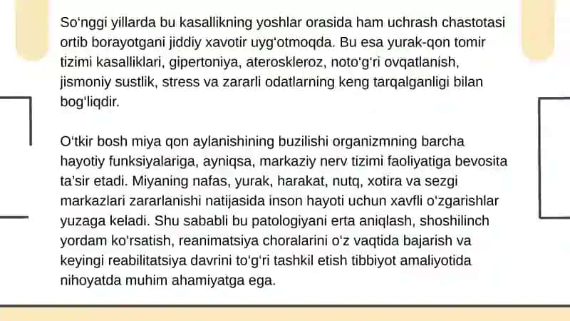 O‘TKIR BOSH MIYA QON AYLANISHINING BUZILISHI 3