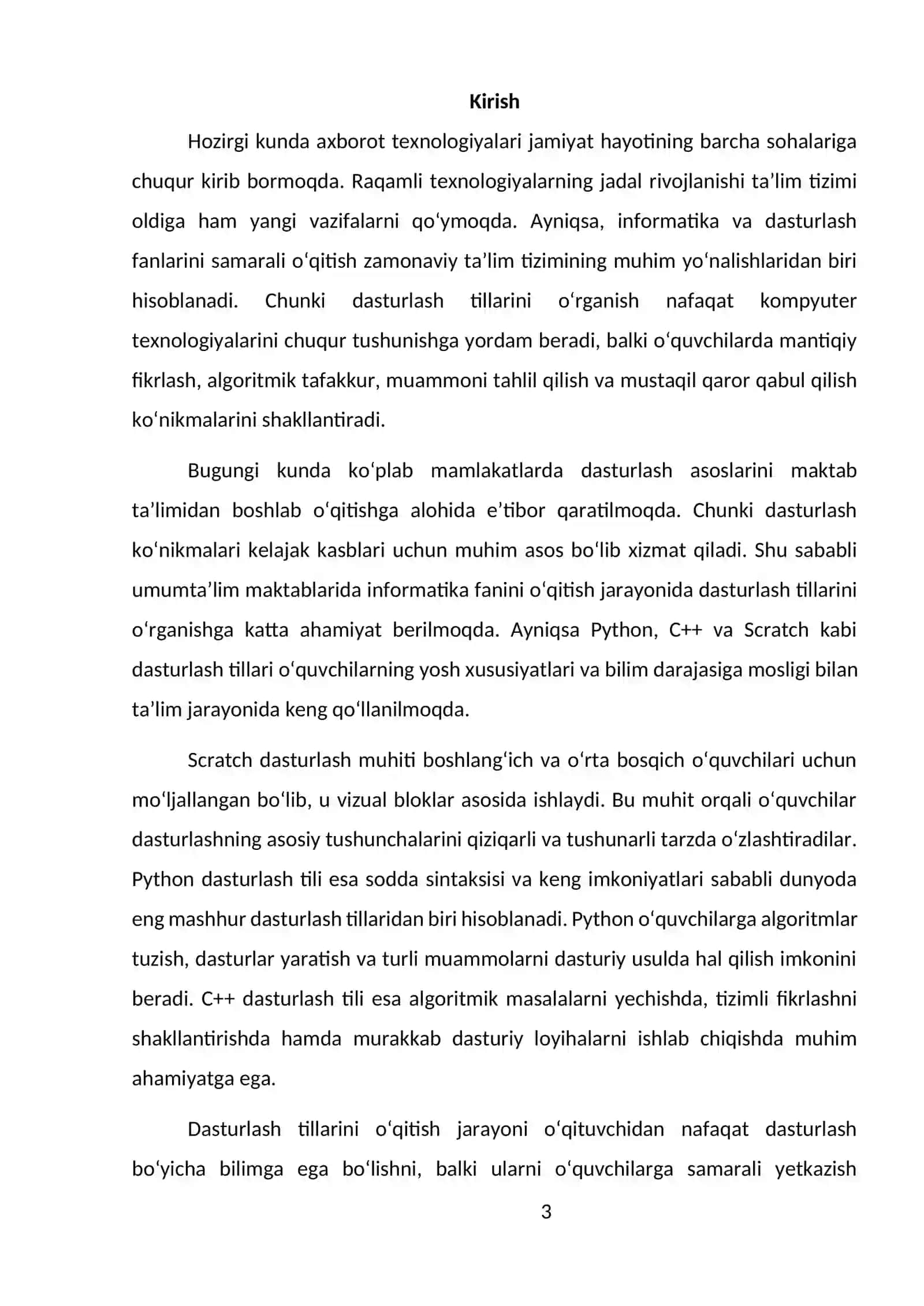 Dasturlash tillarini o‘rganish metodikasi (Python, C++, Scratch) 3