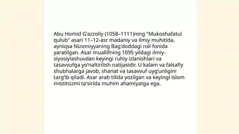 Abu Homid G'azzoliyning "Mukoshafatul qulub" asari 3