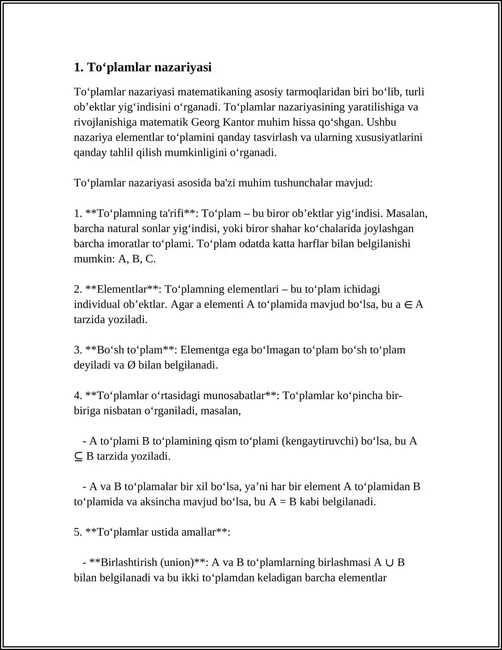 TOʻPLAMLAR USTIDA MATEMATIK AMALLAR 3