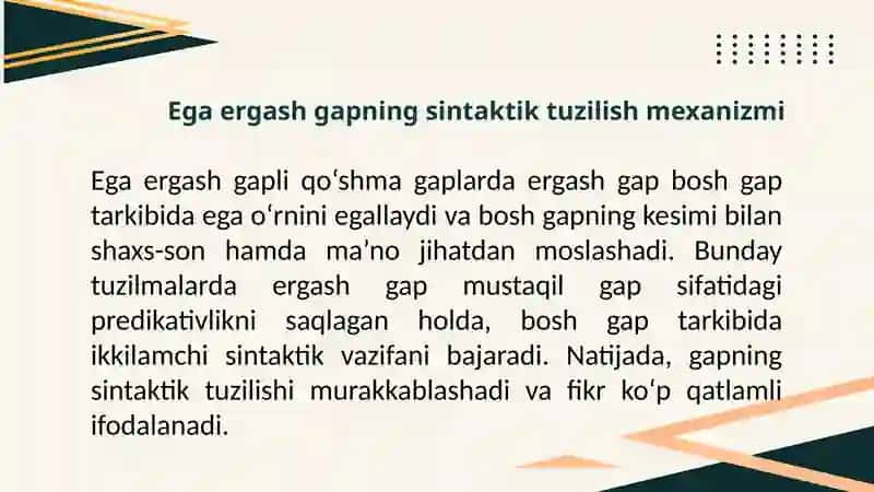 O‘zbek tilida ega ergash gapli qo‘shma gaplar 3