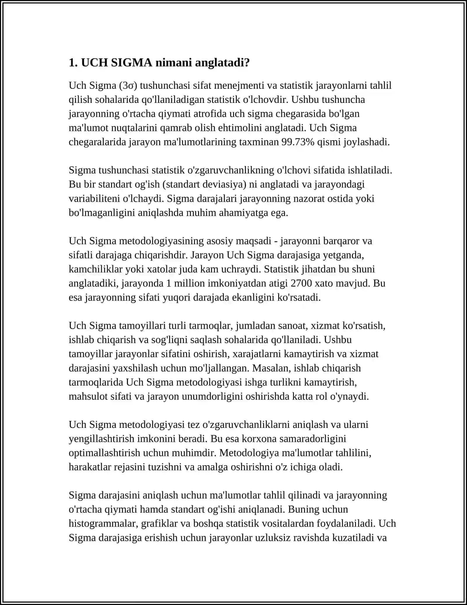 MUSTAQIL ISH Mavzu: UCH SIGMA QOIDASI 3
