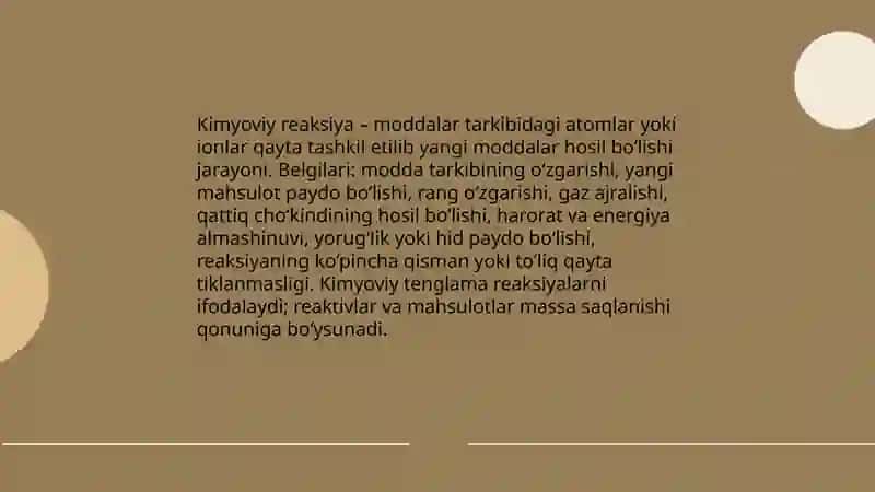 Kimyoning reaksiyalar va uning sinflarga boʻlinishi 3
