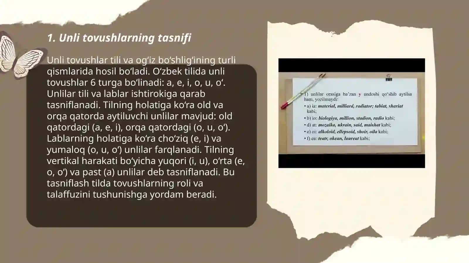 Unli tovushlar, talaffuzi va imlosi 3