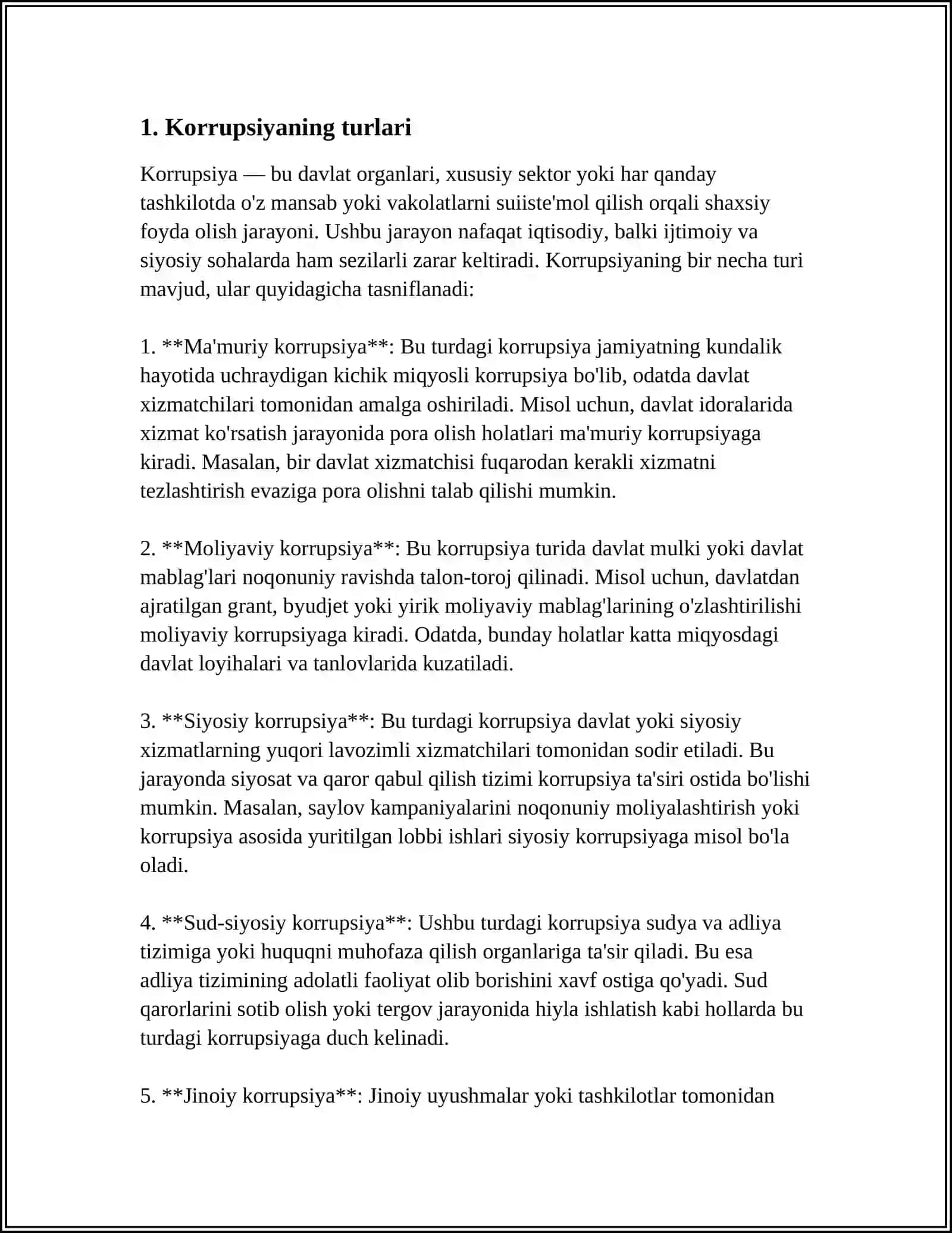 MUSTAQIL ISH Mavzu: KORRUPSIYA 3